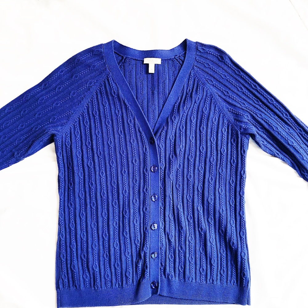 Talbots Blue Cable Knit Cardigan (100% Cotton)